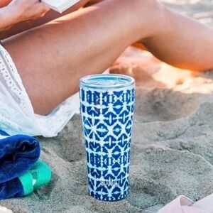 Swig 32oz Tumbler Indigo Isles Ikat Blue White Triple Insulated Stainless Steel